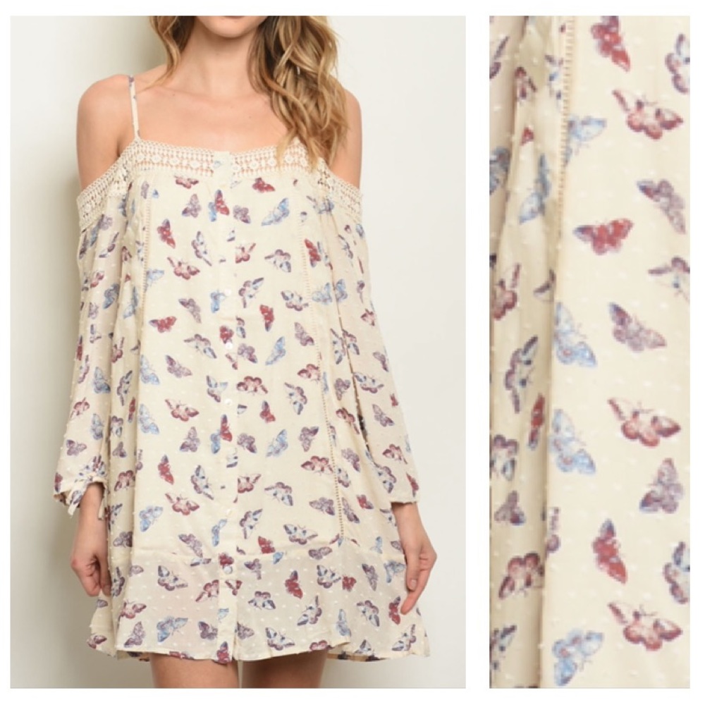 🌟SALE🌟 Cream butterfly printed dress 🦋